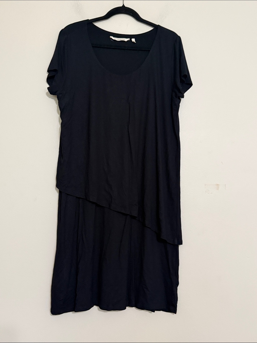 Soft Surroundings classic  Black Asymmetrical Layered Dress women L soft stretch